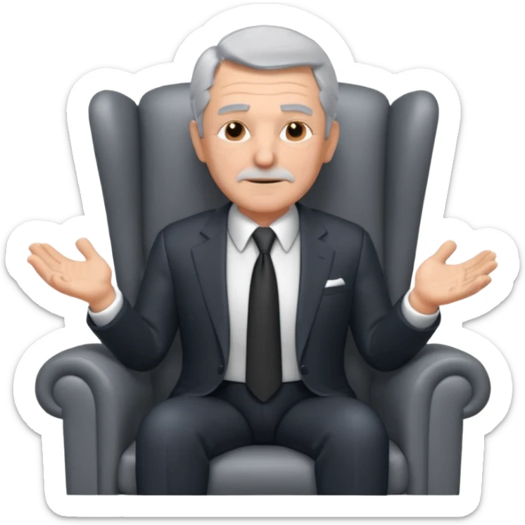 elderly businessman sitting in an armchair, wearing a formal suit and tie, gray hair, confident wise expression, corporate boss vibe, 3D cartoon style, mobile game icon style, clean background, no text, no watermark
 sticker