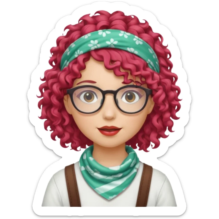 girl with curly  peppermint hair and bandana and glassess sticker