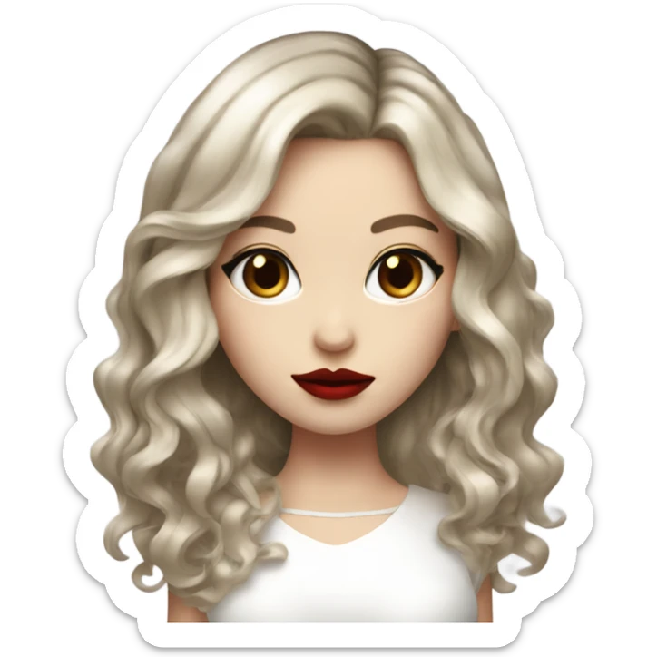 girl with white skin and balayage hair , black eyes, red lips,  sticker