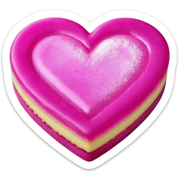 Realistic shortbread cookie in the shape of a heart with Fuchsia color jelly middle filling and sprinkled powder sugar on top. sticker