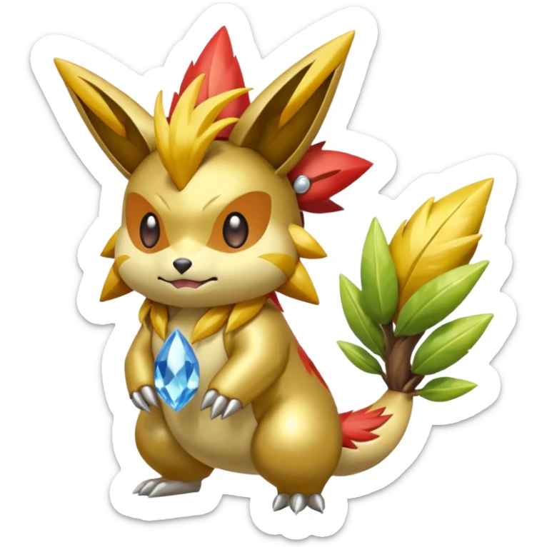Shiny Alloy Chikorita-Victini-Raikou-Entei-Fakémon-hybrid (full body) sticker