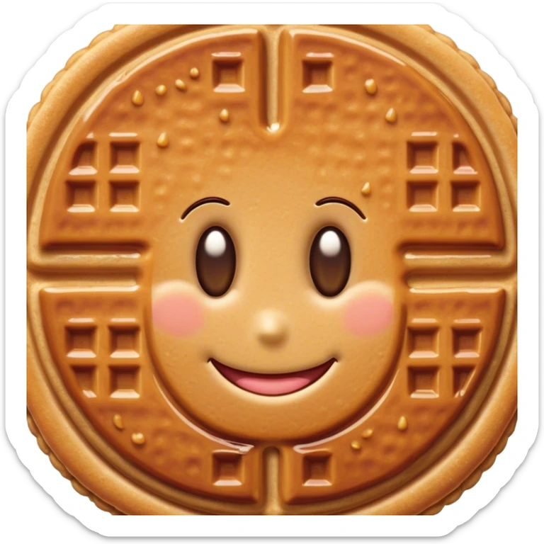 Stroopwafel Cinematic Realistic Stroopwafel Dessert Emoji, depicted as a single, flat, delicate caramel-filled waffle cookie rendered with crisp textures and warm, inviting lighting. sticker