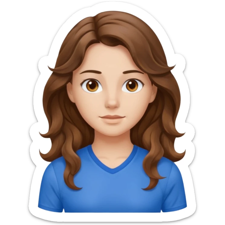 brown hair, hazel eyes, blue athletic shirt, wavy long hair pretty girl sticker