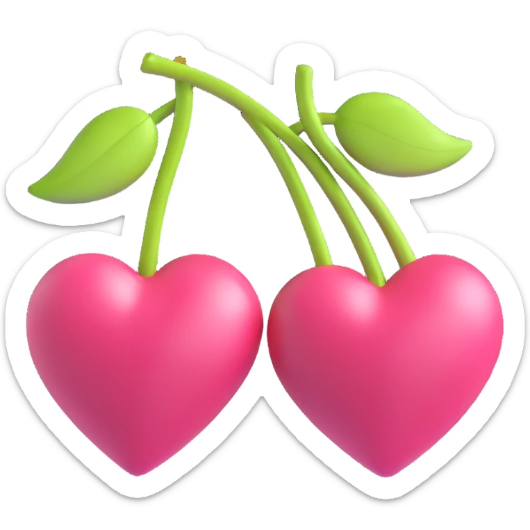pair of pink heart cherries with a delicate pink ribbon, glossy and smooth, white background sticker