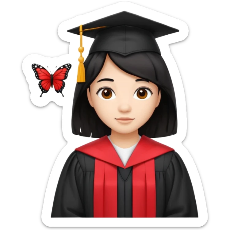 Graduate red filipino black hair with straight wavy hairclength butterfly haircut sticker