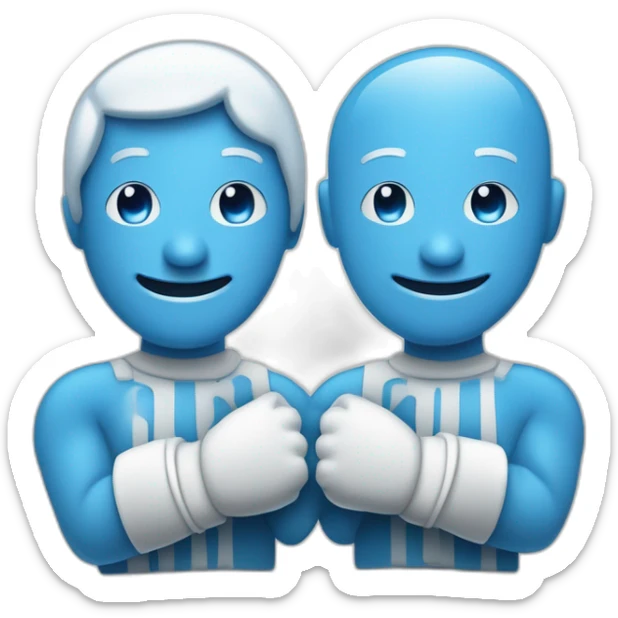 Deux personnages sous forme de gants blancs souriants, il y a dessiné en bleu un signe mystérieux maçonnique bleu de deux équerres inversées.  sticker