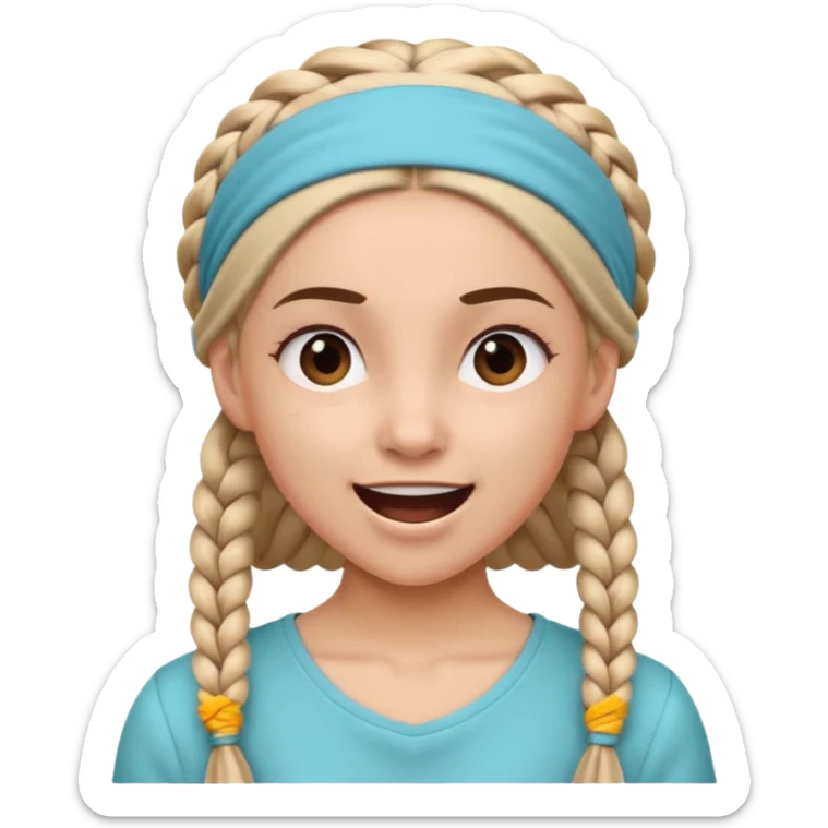 big lose braided woman face wiith big visible braids and mono color headband on head excited face sticker