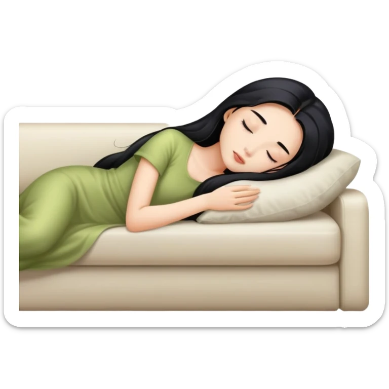 Beautiful Asian girl with long black hair sleeping on the couch sticker