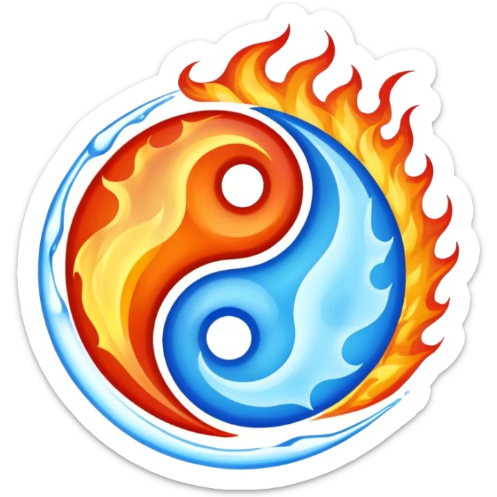 The fire and water emojis are in the form of the yin-yan symbol in front of a completely black background. let the background be black sticker