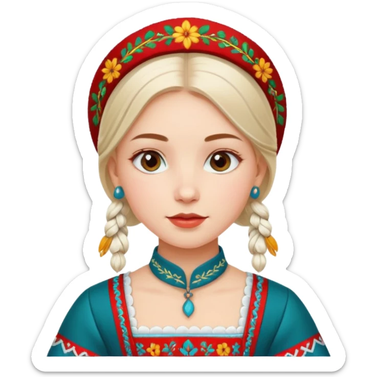 Young beautiful white girl in latvian traditional folk costume sticker