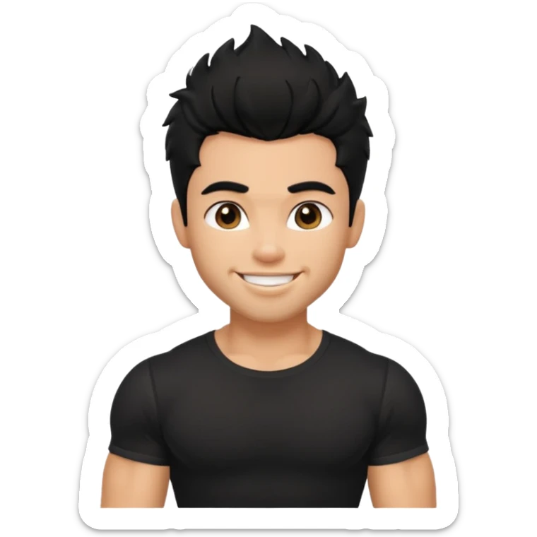 a pretty bratz guy with black hair with big muscles and shaggy hair in a tight black tee sticker