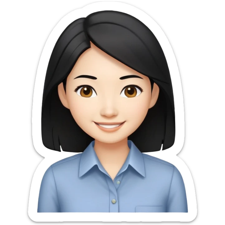 cubby Asian woman with shoulder length black hair smiling business casual shirt sticker