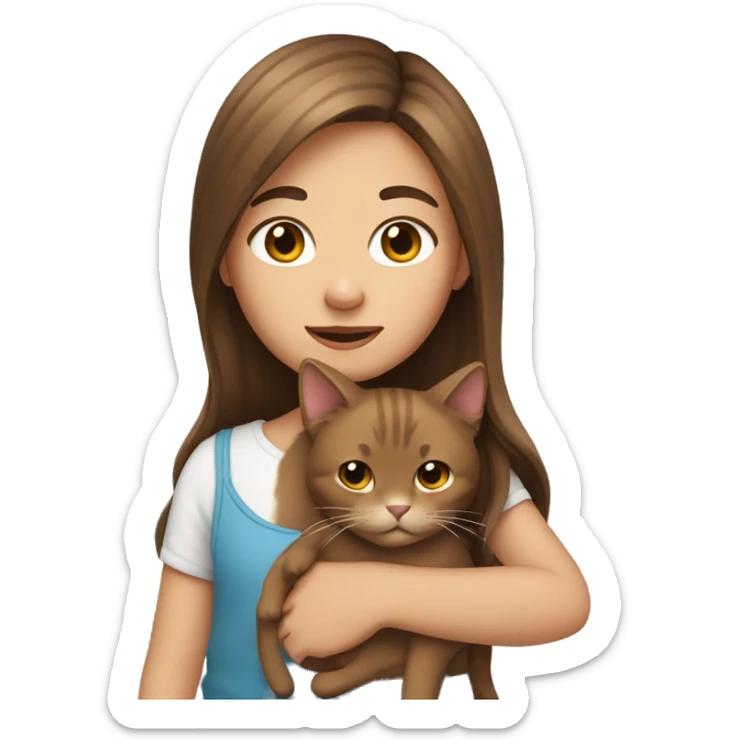Girl with long brown hair holding a cat sticker