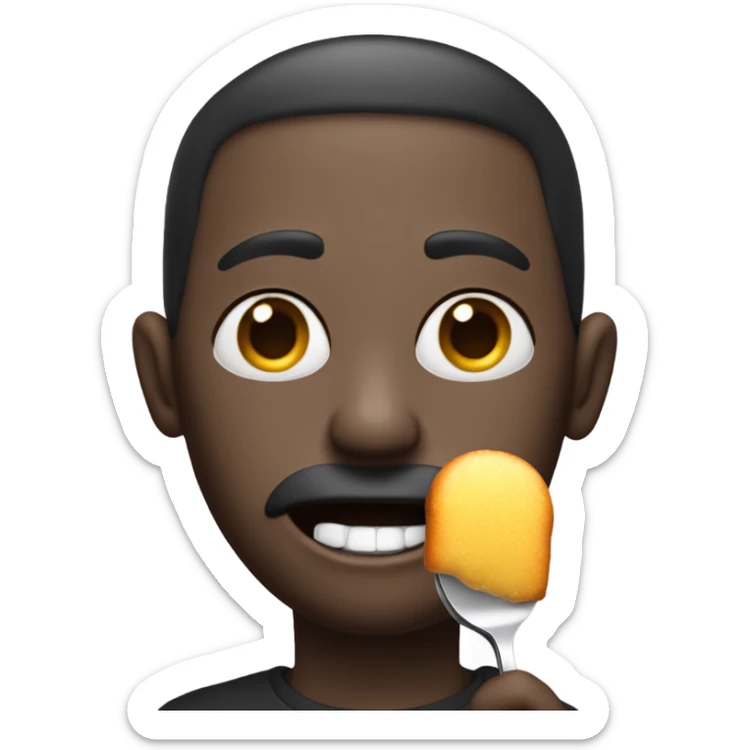 A normal emoji but he has a spoon full of sugar , the sugars all around his mouth and his holding  a lighter a  sticker