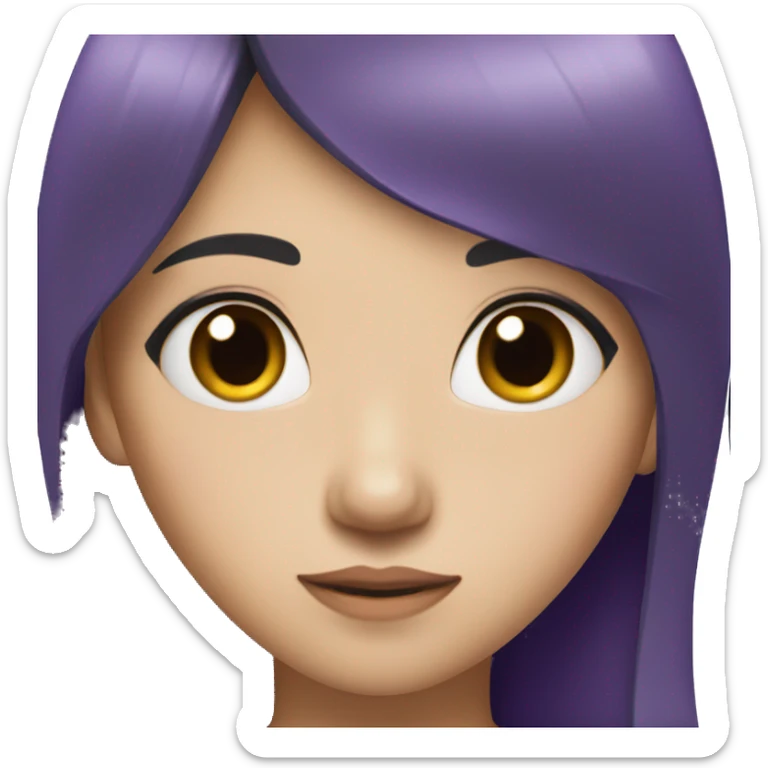A asian girl with black hair and purple hair tips and eyes sticker