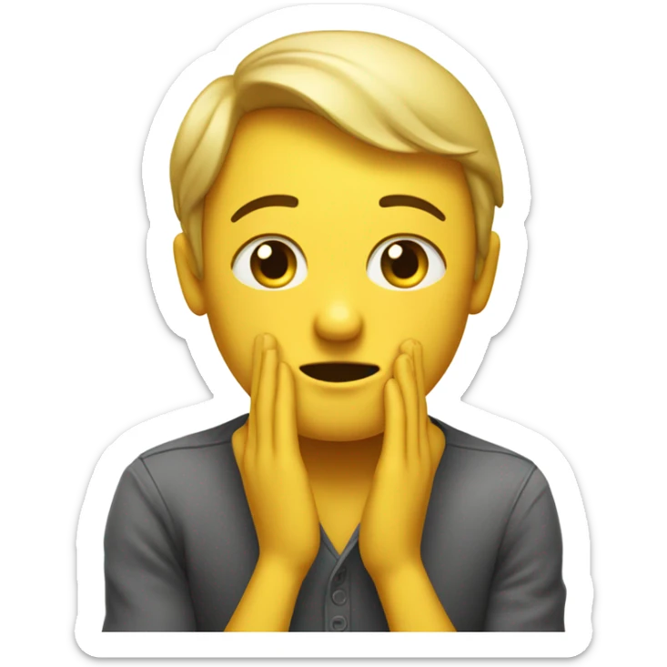 yellow emoji with weary face and hands up like he’s saying please save us  sticker