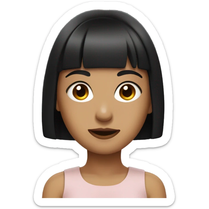 girl with dark brown very short straight hair and bangs and black fancy dress sticker