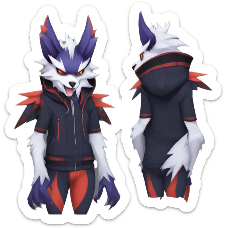 Cool Anthro Dark Absol-Noivern-Quilava-Litten-Pokémon with edgy stripes hoodie spiked collar punk Full Body sticker