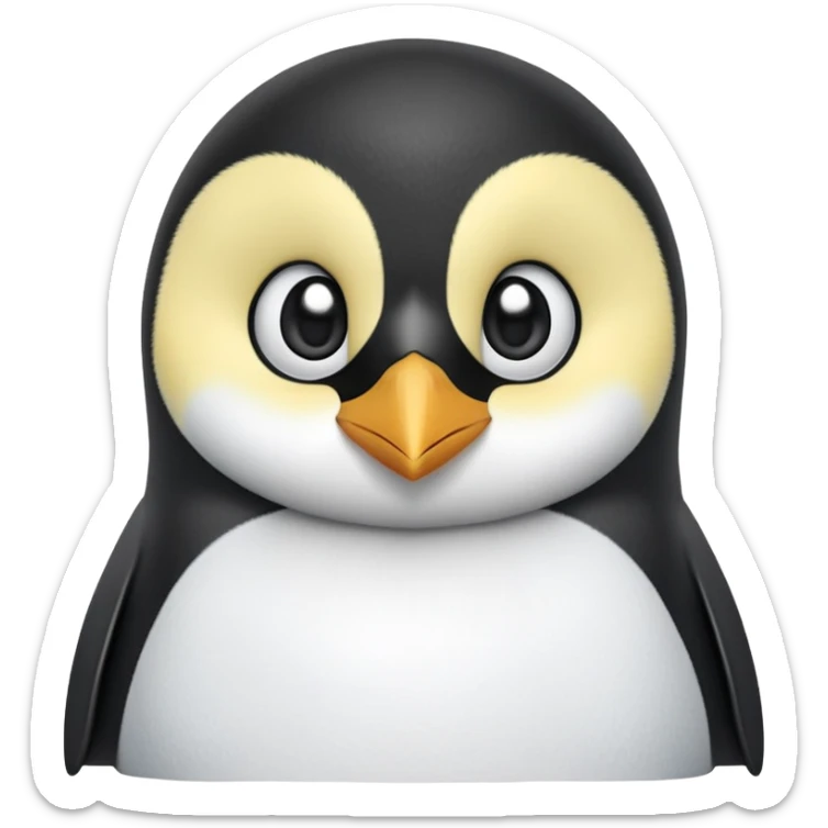 cinematic-cute-emperor-penguin-portrait-emoji,-head-tilted-playfully-and-inquisitively,-with-glossy,-pristine-plumage,-sparkling-eyes-filled-with-curiosity,-simplified-yet-irresistibly-adorable-features, black, large black eyes face, zoomed in sticker