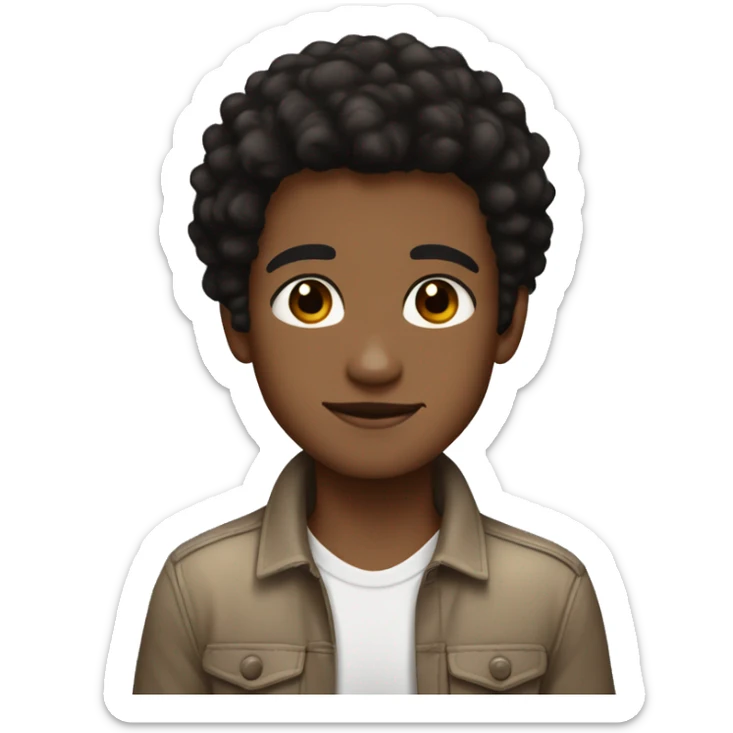 light brown skin , black fluffy hair , dark brown eyes , 3 beauty spots , boy sticker