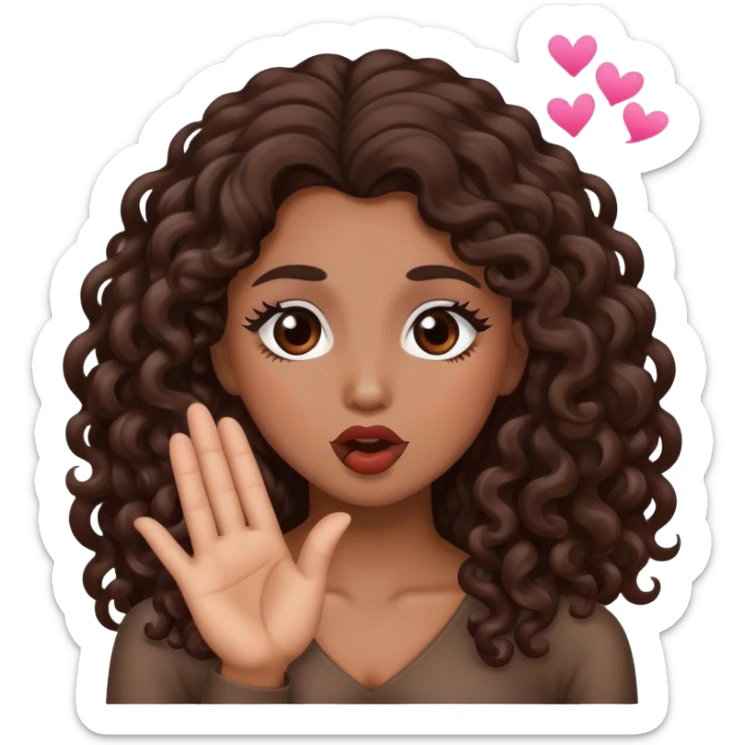 Brown woman with dark brown long curly hair blow a kiss  sticker