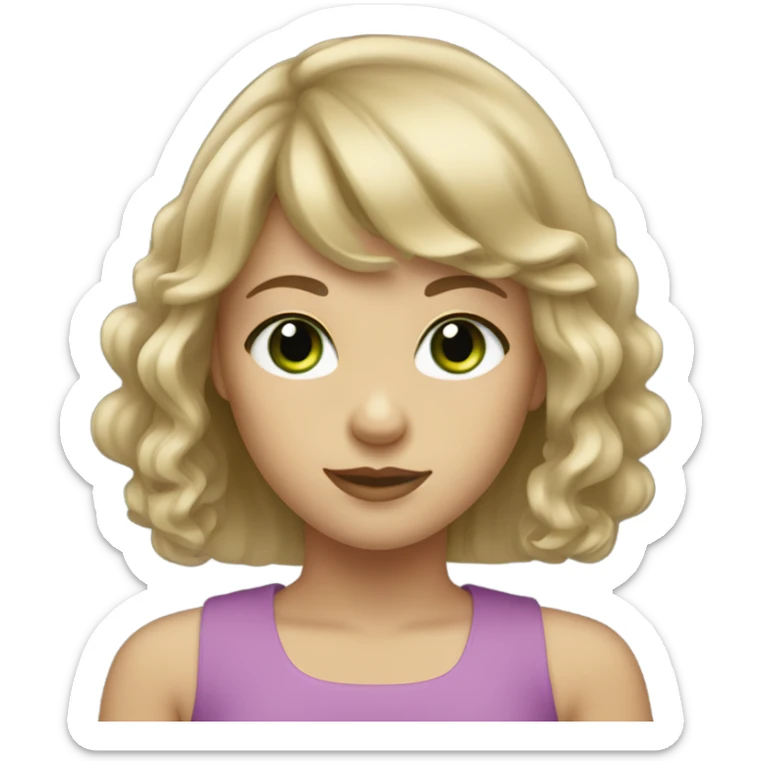 Girl with green eyes and dark blonde hair with bangs and light skin sticker