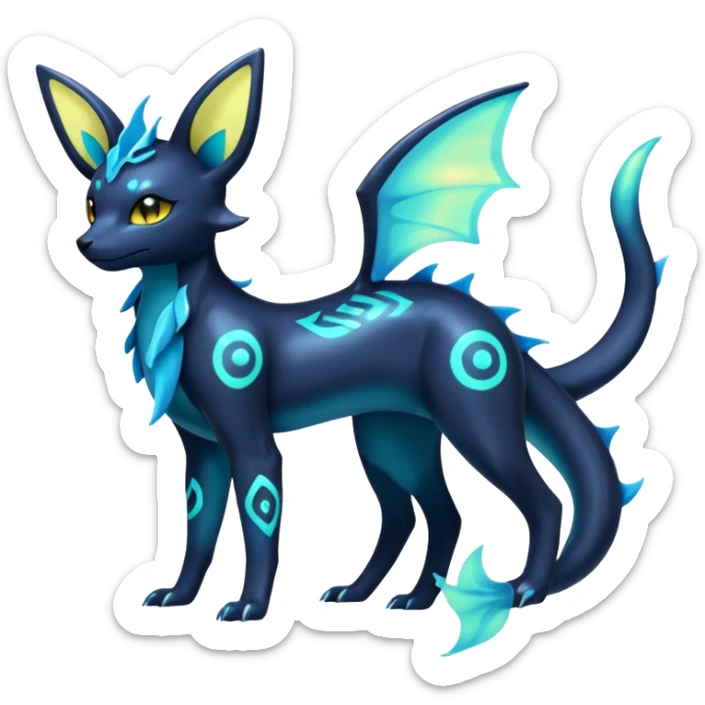 Shiny Aural Iridescent Fluorescent Bioluminescent Umbreon-Amaura-Salandit-Vaporeon-Fakémon-fusion (full body) sticker