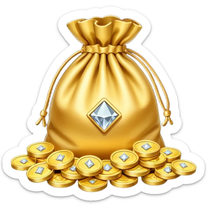 Create an emoji that shows a stack of gold coins, a diamond, and a money bag together. sticker