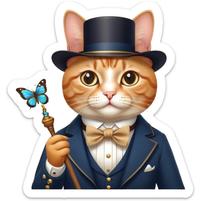 Ariatocrat cat. He walks with a monocle and a stick. Loves museums and theaters. You can also add a butterfly to it. sticker