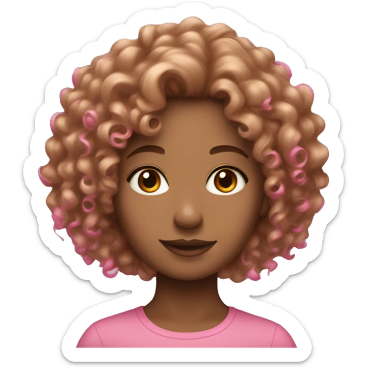 A Curly hair light brown girl with a pink now in her hair sticker