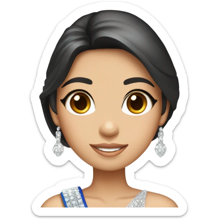 Miss universe Thailand with tan skin and long straight hair and wearing a crown sticker