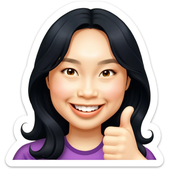 Asian girl long wavy hair giving thumbs up sticker