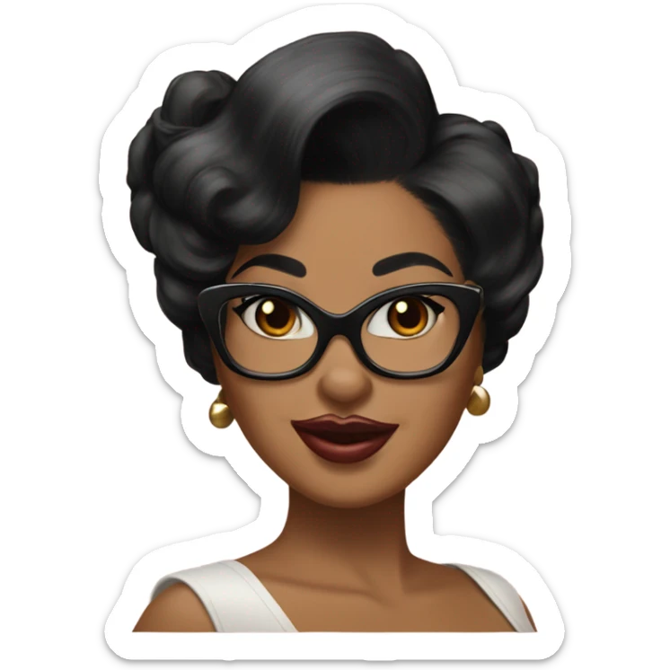 pin-up brown woman with black hair wearing 50s cat eye glasses  sticker