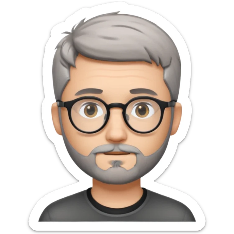 homme jeune blanc cheveux gris court lunettes rondes noir et petite barbe  sticker