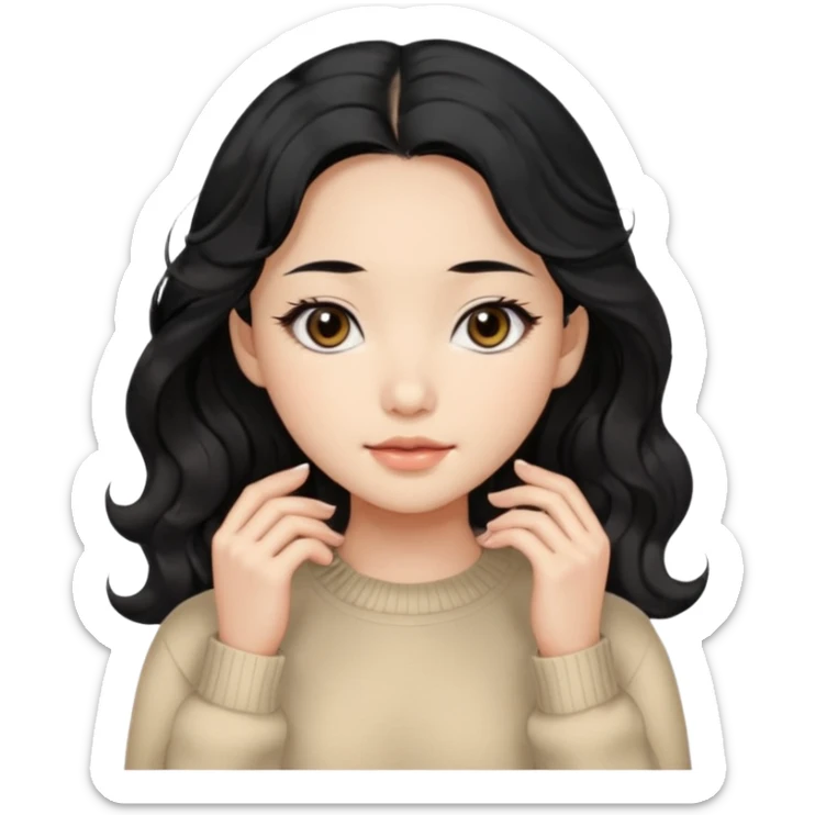Beautiful girl,Black hair, wavy long hair,Black eyes,Chinese, beige sweater  sticker