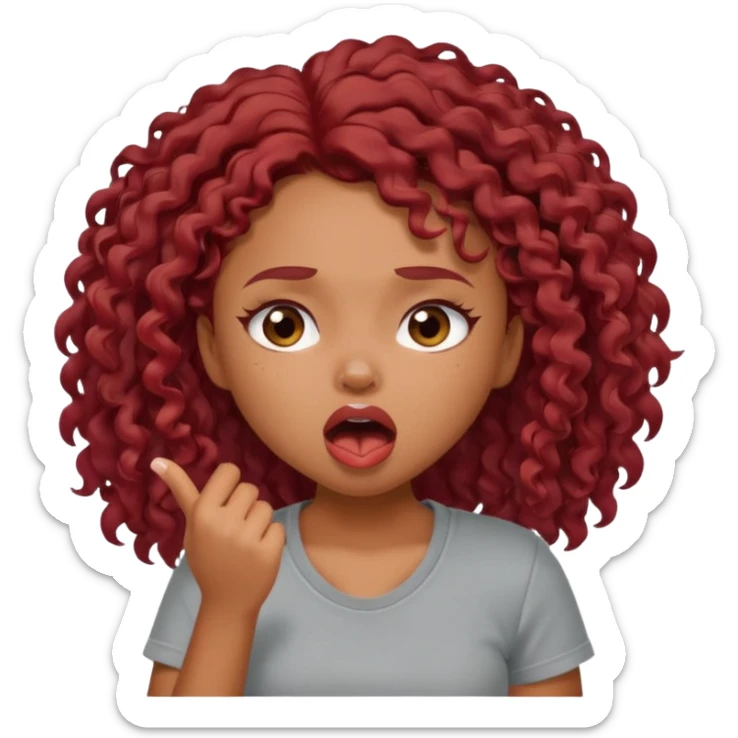 generate a pretty bratz brown skinned girl curly dark red hair, yawning in a grey tshirt bored. sticker