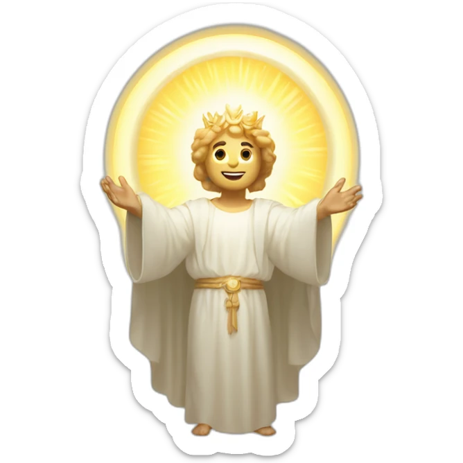 Emote of a white male divine figure with a radiant halo sticker