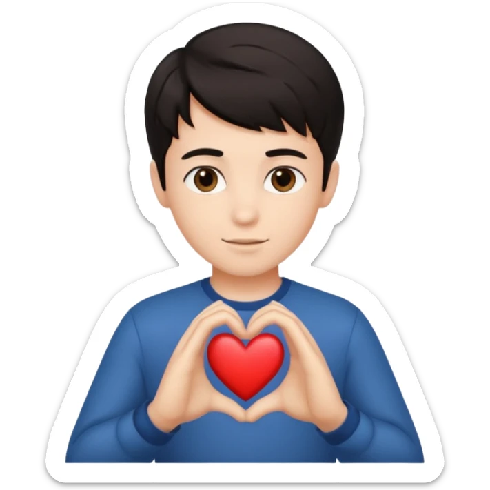 Un garçon beau qui fait un cœur avec des cheveux noir sticker