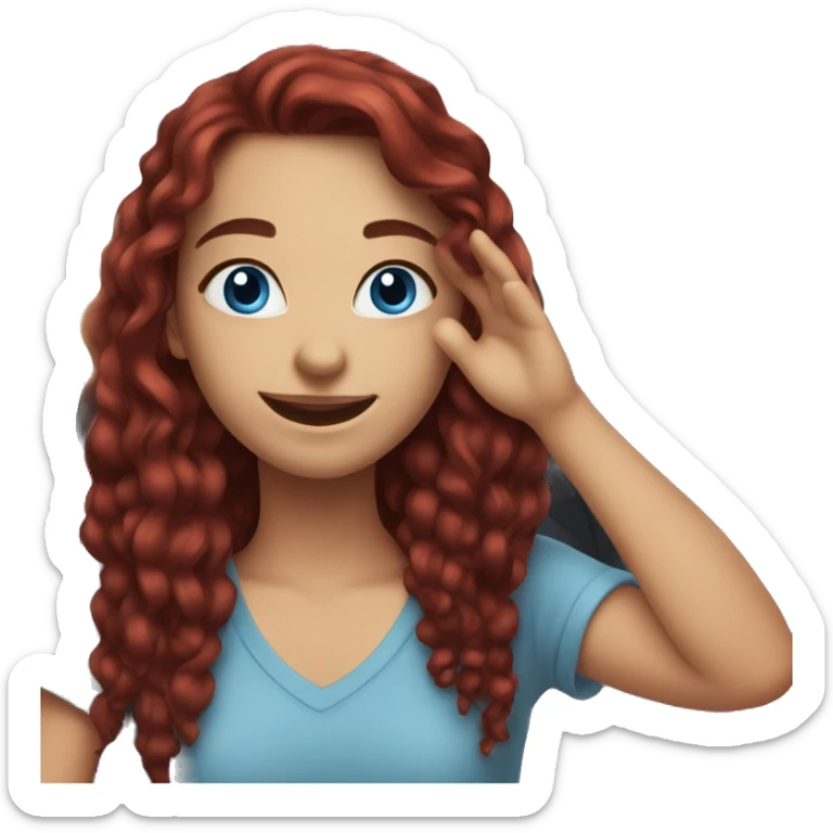 smiling girl in car selfie with dark red hair and blue eyes sticker