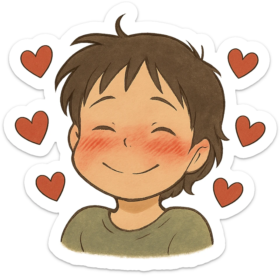 blushing face with hearts around it sticker
