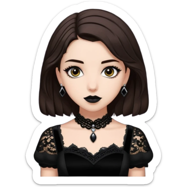 Adelaide Victoria Kane with brown hair in black goth dress sticker