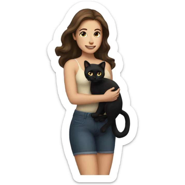 Brunette white woman holding black cat in air like baby simba  sticker