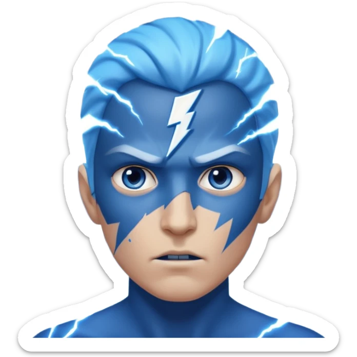 Rayos, centellas y estrellas en una cara color azul con expresiones de furia sticker
