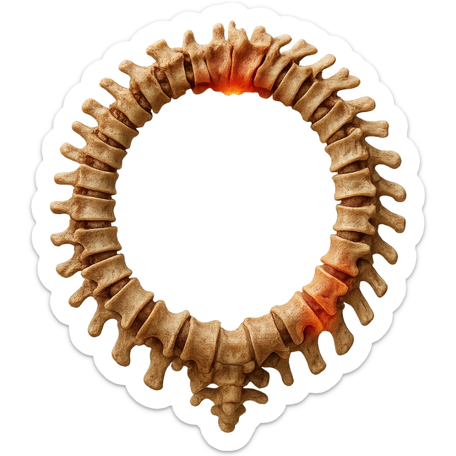 SPINA DORSALE ANATOMICA UMANA REALISTICA infiammata CHIUSA A CERCHIO, iperrealistica 4k, non disegnata sticker