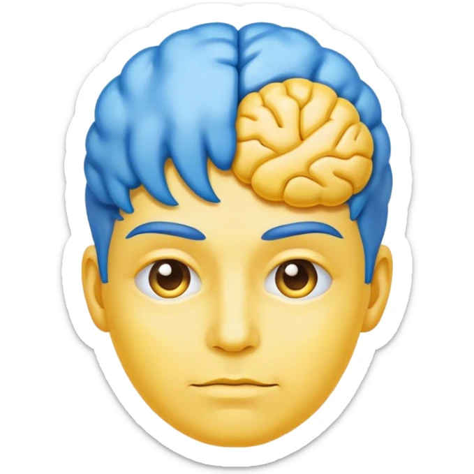 Adult person face emoji with yellow skin and a blue brain for hair sticker