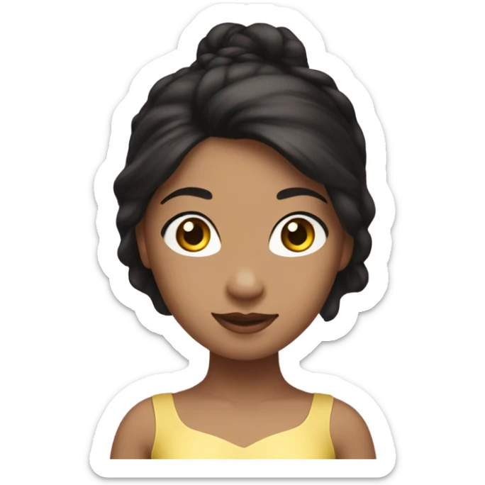 Ballerina with a yellow outfit and long black hair with brown eyes highlights with babypink sticker