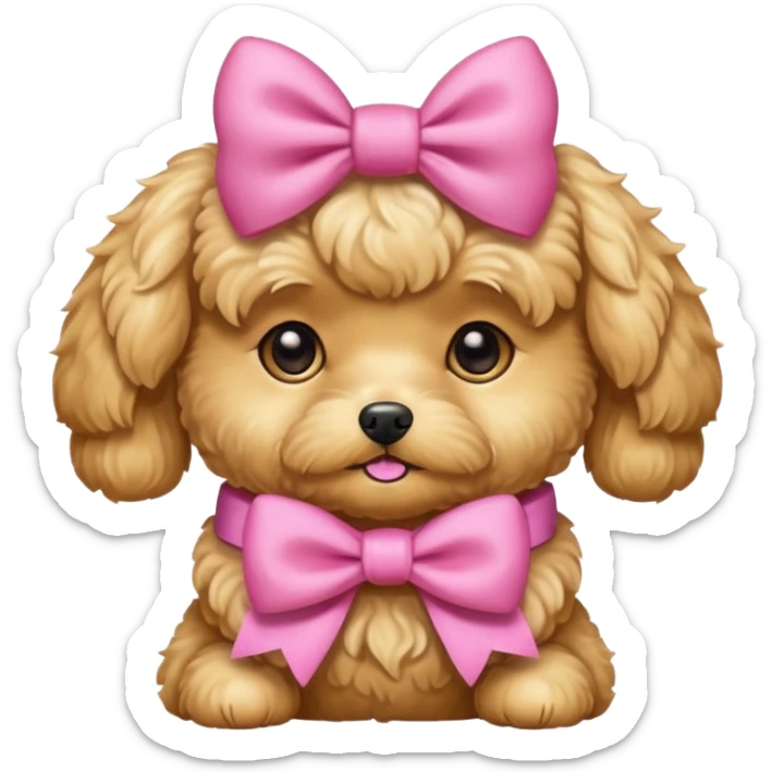 Golden maltipoo dog with pink bow k bow that is very poise sticker
