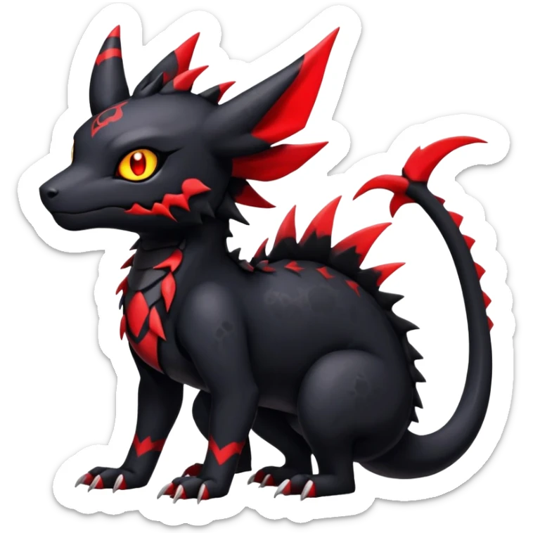 Gothic Badass Gloomy Cute Dark Guilmon-Salandit-Umbreon-Fakémon-hybrid-creature (full body)  sticker