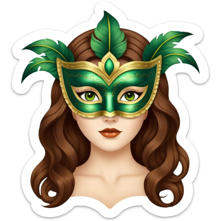 Greeneyed Woman with Long Brown hair venetian mask sticker