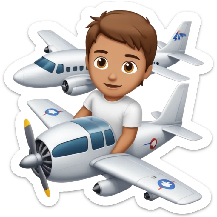 Man in white t shirt with brown hair flying plane with banner that says ARR behind the plane sticker